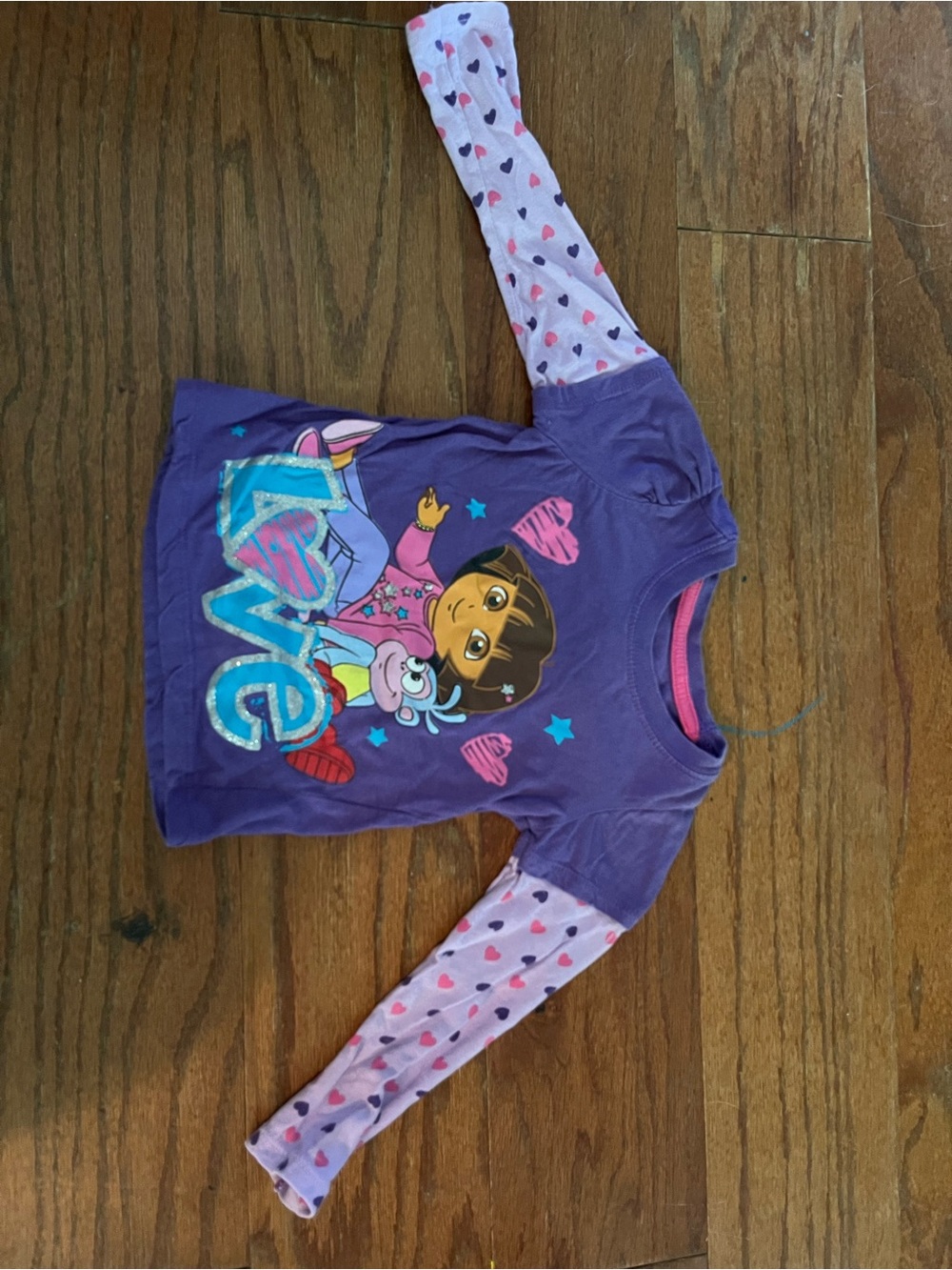 Vintage Dora The Explorer & Boots Love Purple Long-Sleeve Toddler Kids Top 3T